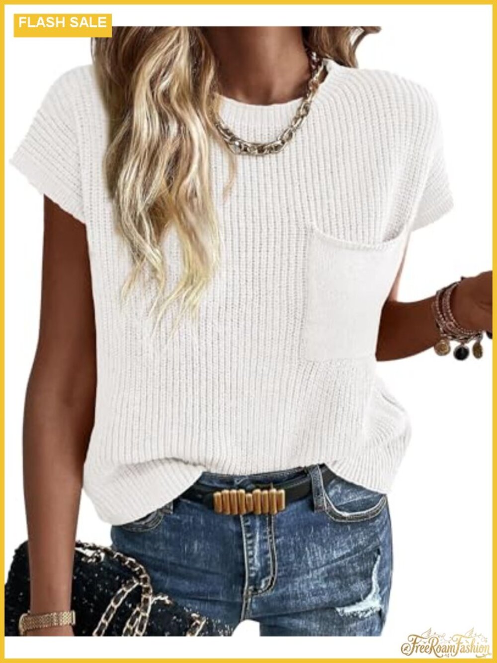 Short Sleeve Cotton Sweater Summer Crochet Ribbed Knit Cap Sleeve Top